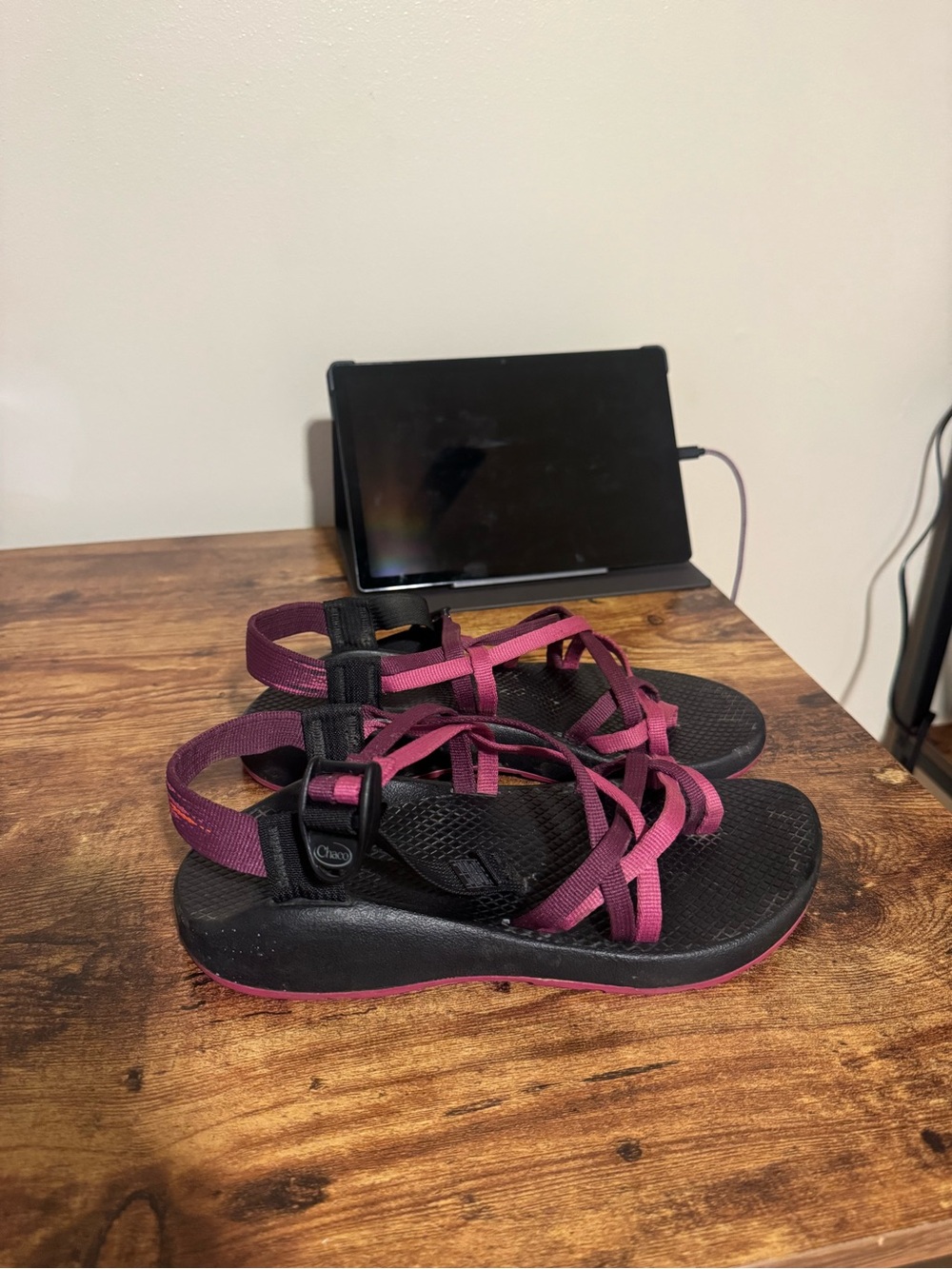 Chaco Strappy Sandals in Black and Plum